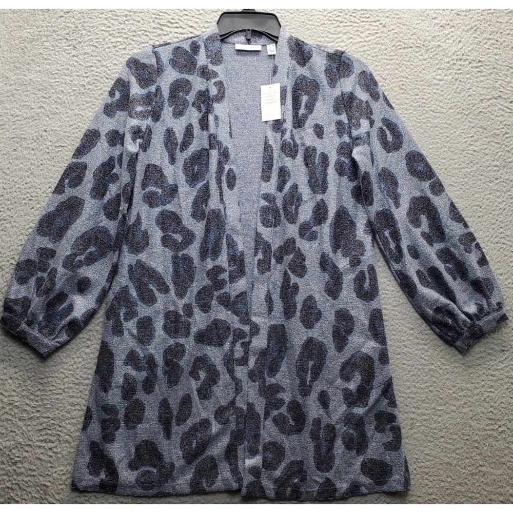 Susan Graver Cardigan‎ Women's XS Multi Animal Print Balloon Sleeve Open Front